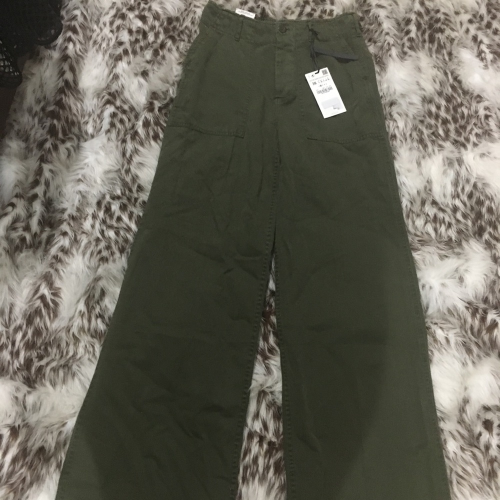 Wide Leg Army/ Olive Green High Waist Pants